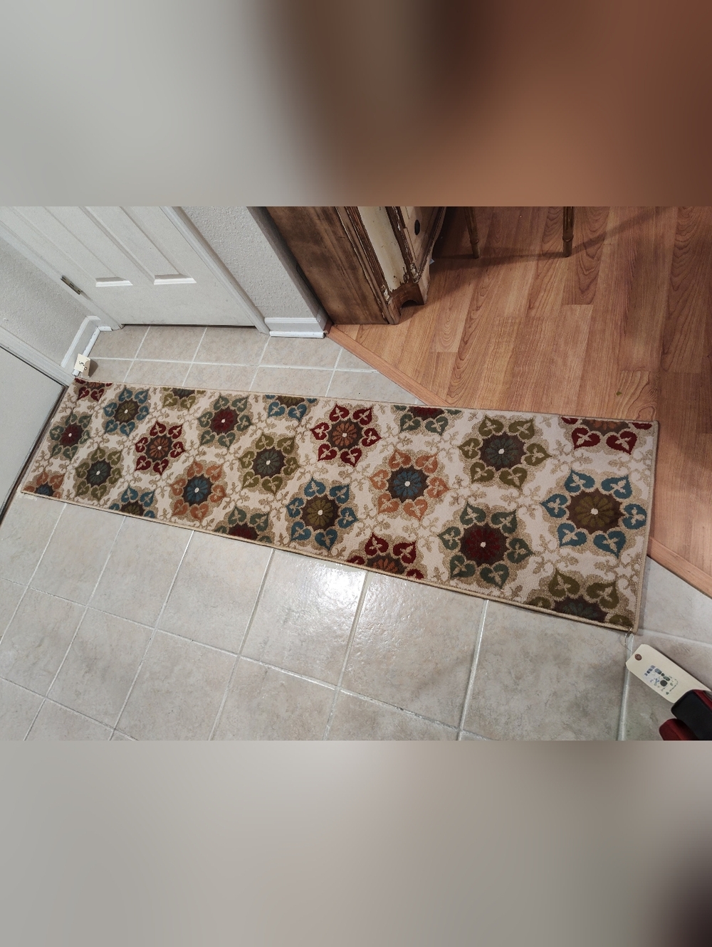 Decorative Floral Runner Rug in Cream with Multi-Color Medallions - Picture 2 of 11